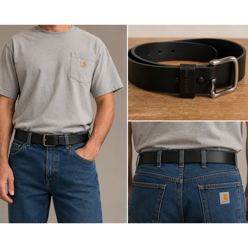 Carhartt Mens Journeyman Full Grain Leather Belt Black Size 38 WB5509-M
